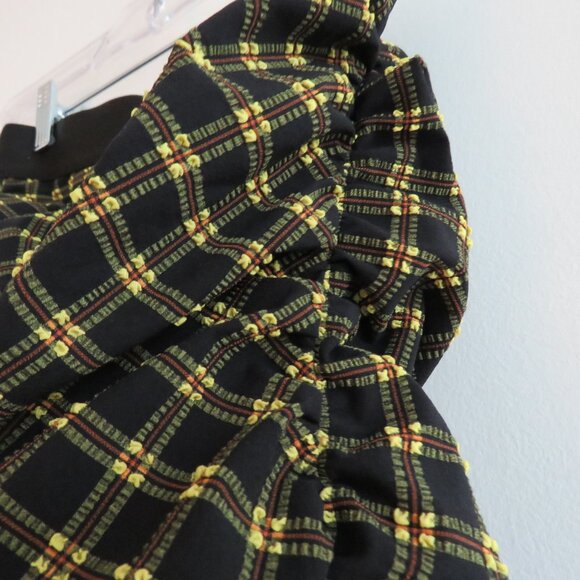 RACHEL COMEY Black Yellow Gingham Seersucker Ruched Midi Skirt - Size US 0 - Picture 8 of 15